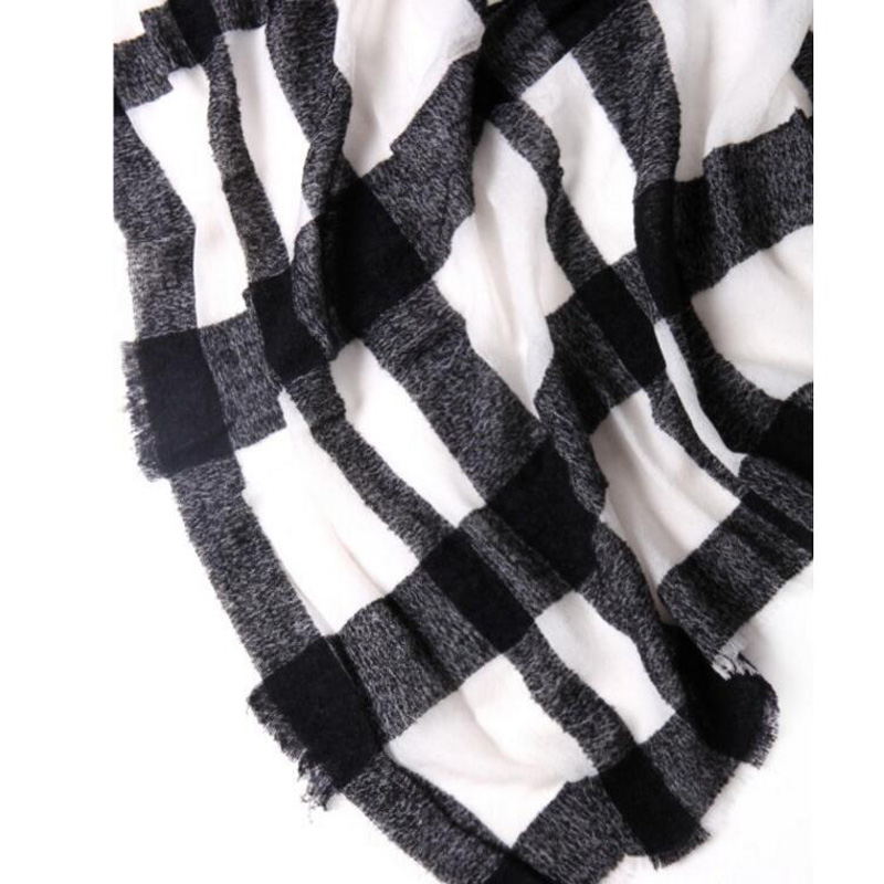 Soft Wool Scarves Lightweight White Black Plaid Women Fall Scarf